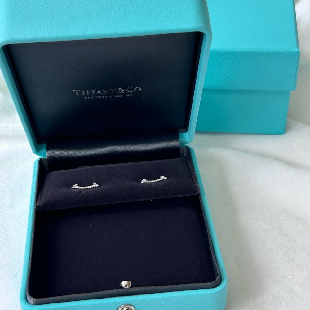 Tiffany & Co. “ Tiffany T - Smile” Mini Earrings in White Gold with Diamonds